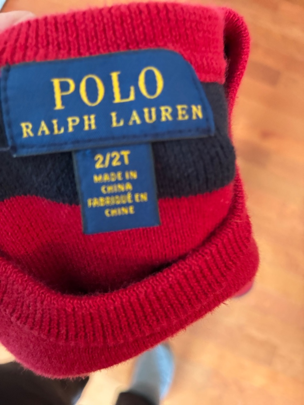 Polo by Ralph Lauren Red and Navy Striped Crewneck Sweater - Kids 2T - Picture 5 of 5